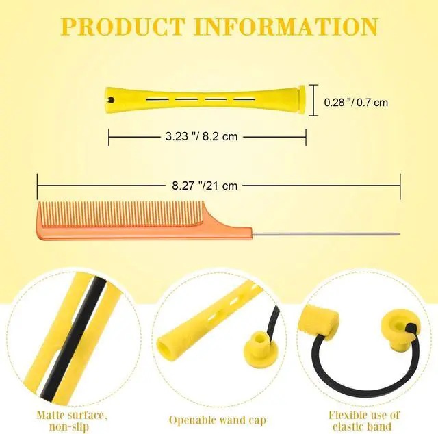 Alt view image 2 of 7 - 48 Pieces Plastic Curlers with Steel Pintail and Rat Tail Combs for Cold Wave Perming and Hairdressing Styling (Yellow and Orange, 0.28 Inch/ 0.7 cm)