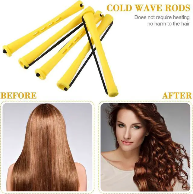 Alt view image 4 of 7 - 48 Pieces Plastic Curlers with Steel Pintail and Rat Tail Combs for Cold Wave Perming and Hairdressing Styling (Yellow and Orange, 0.28 Inch/ 0.7 cm)