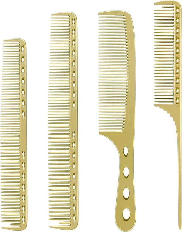 Main image of CGBARBER 4 Types Aluminum Hair Combs for Cutting Stainless Steel Hair Tail Metal Comb (Golden)