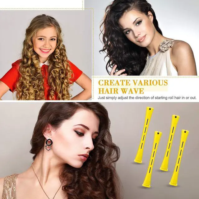 Alt view image 7 of 7 - 48 Pieces Plastic Curlers with Steel Pintail and Rat Tail Combs for Cold Wave Perming and Hairdressing Styling (Yellow and Orange, 0.28 Inch/ 0.7 cm)