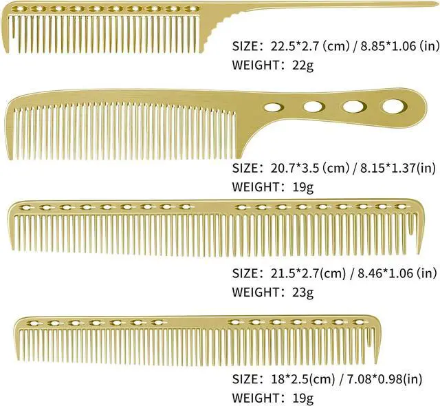 Alt view image 4 of 7 - CGBARBER 4 Types Aluminum Hair Combs for Cutting Stainless Steel Hair Tail Metal Comb (Golden)