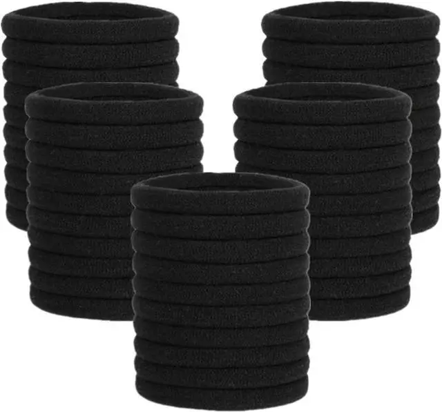 Main image of Pimoys 100 Pcs Elastic Hair Ties, Thick Seamless Hair Bands No Damage Soft Ponytail Holders Hair Accessories for Girls Women, Black
