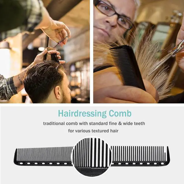 Alt view image 4 of 7 - 6 Pieces Carbon Fiber Hair Combs Set, General Styling Grooming Combs, Anti Static Heat Resistant Hairdressing Comb, Fine and Wide Tooth Hair Barber Rat Tail Comb