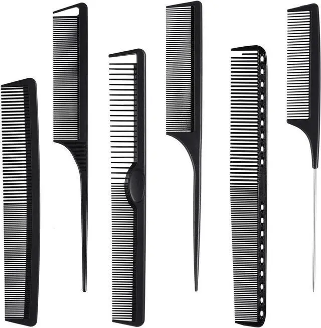Main image of 6 Pieces Carbon Fiber Hair Combs Set, General Styling Grooming Combs, Anti Static Heat Resistant Hairdressing Comb, Fine and Wide Tooth Hair Barber Rat Tail Comb