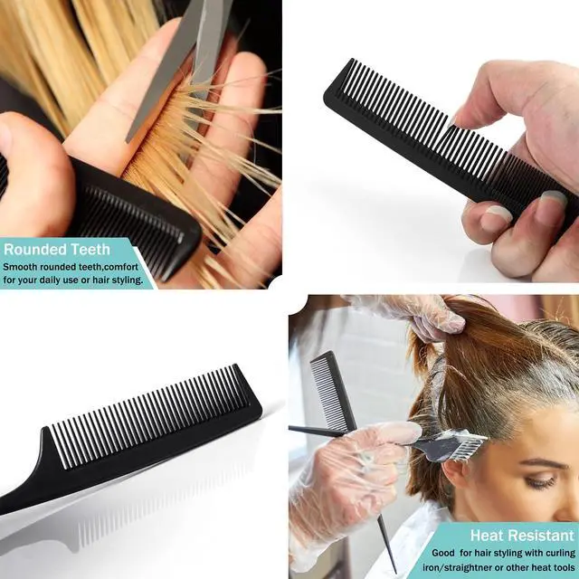 Alt view image 5 of 7 - 6 Pieces Carbon Fiber Hair Combs Set, General Styling Grooming Combs, Anti Static Heat Resistant Hairdressing Comb, Fine and Wide Tooth Hair Barber Rat Tail Comb