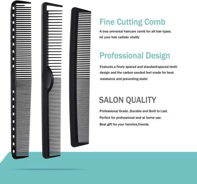 Alt view image 2 of 7 - 6 Pieces Carbon Fiber Hair Combs Set, General Styling Grooming Combs, Anti Static Heat Resistant Hairdressing Comb, Fine and Wide Tooth Hair Barber Rat Tail Comb
