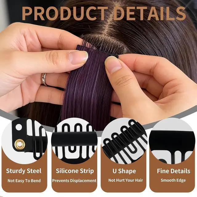 Alt view image 4 of 7 - 30 Pieces Wig Clips to Secure, Flat Hair Clip, Hair Extension Clip with Thread Kit, Hair Extensions Clip for Women, Bangs Hair Clip DIY Set for Kids and Pets, Black Chunni Clips