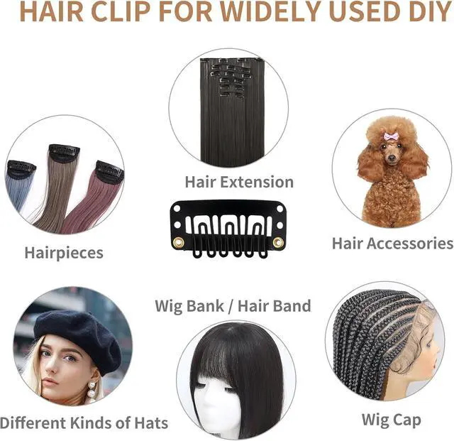 Alt view image 6 of 7 - 30 Pieces Wig Clips to Secure, Flat Hair Clip, Hair Extension Clip with Thread Kit, Hair Extensions Clip for Women, Bangs Hair Clip DIY Set for Kids and Pets, Black Chunni Clips