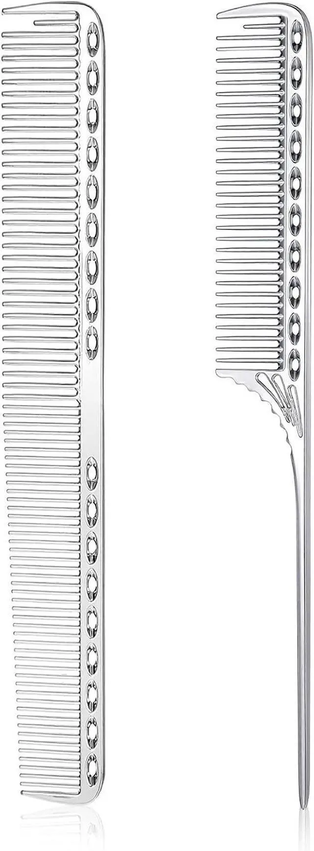 Main image of Stainless Steel Fine Tooth Comb, 2 PCS Metal Rat Tail Comb for Men Anti-Static Professional Barber Hair Styling Combs Space Aluminum Unbreakable Metal Haircut Hair Combs for Men Women, Heat Resistant