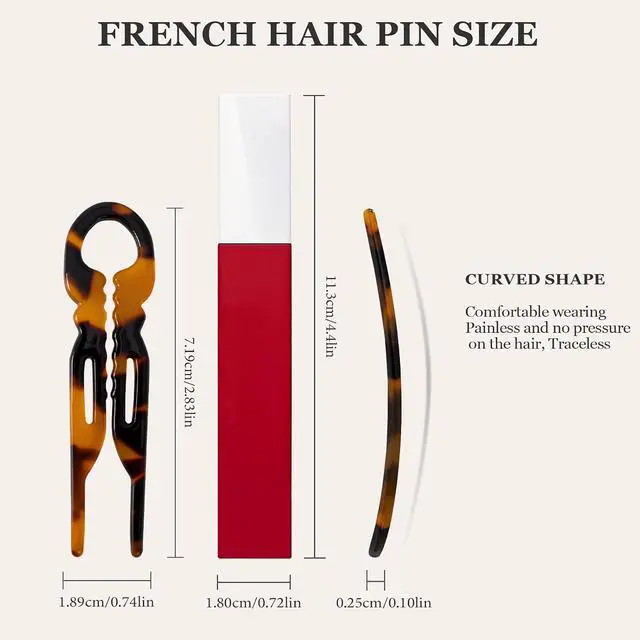Alt view image 5 of 7 - Sunolga 6 PCS 2.83 in Small French Hair Pins for Women, Prestige Hair Pins for All Hair, Curved Shape for Better Head Fit Hair Accessories, Serrated Anti-Slip Design Hairpins