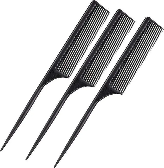 Main image of Leinuosen 3 Pack Rat Tail Combs Fine Tooth Parting Tip | Carbon Fiber Heat Resistant Anti Static Teasing for Back Combing Root Teasing Adding Volume Evening Styling