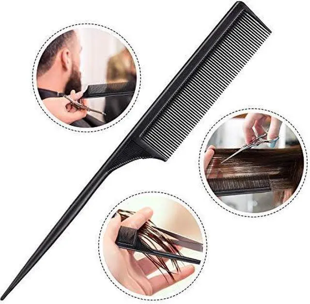 Alt view image 5 of 6 - Leinuosen 3 Pack Rat Tail Combs Fine Tooth Parting Tip | Carbon Fiber Heat Resistant Anti Static Teasing for Back Combing Root Teasing Adding Volume Evening Styling