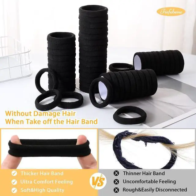 Alt view image 5 of 7 - 150PCS Black Cotton Hair Bands - Seamless Ponytail Holders, No Damage Elastics for Thick Hair, Soft Hair Bands for Women
