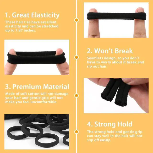 Alt view image 6 of 7 - 150PCS Black Cotton Hair Bands - Seamless Ponytail Holders, No Damage Elastics for Thick Hair, Soft Hair Bands for Women