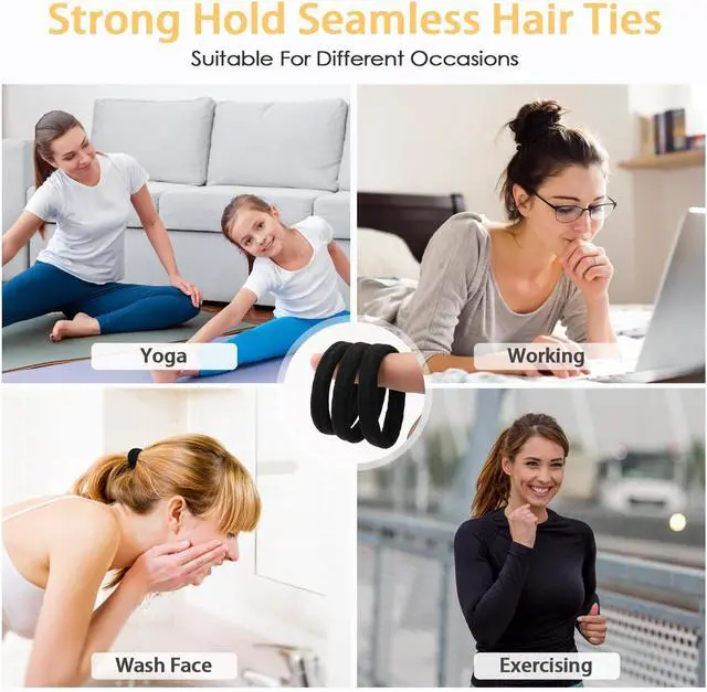 Alt view image 7 of 7 - 150PCS Black Cotton Hair Bands - Seamless Ponytail Holders, No Damage Elastics for Thick Hair, Soft Hair Bands for Women