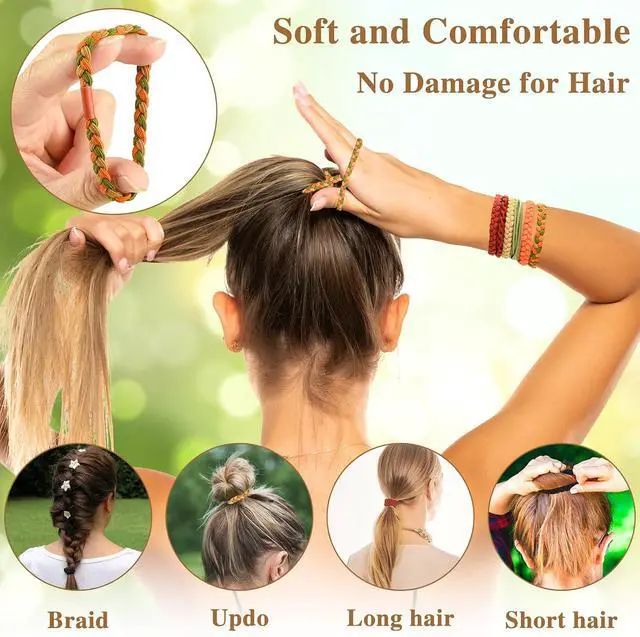Alt view image 4 of 6 - Boho Hair Accessories for Women: 24PCS Hair Tie Bracelets, 6 Styles, 10 Colors, No Damage for Thick Hair