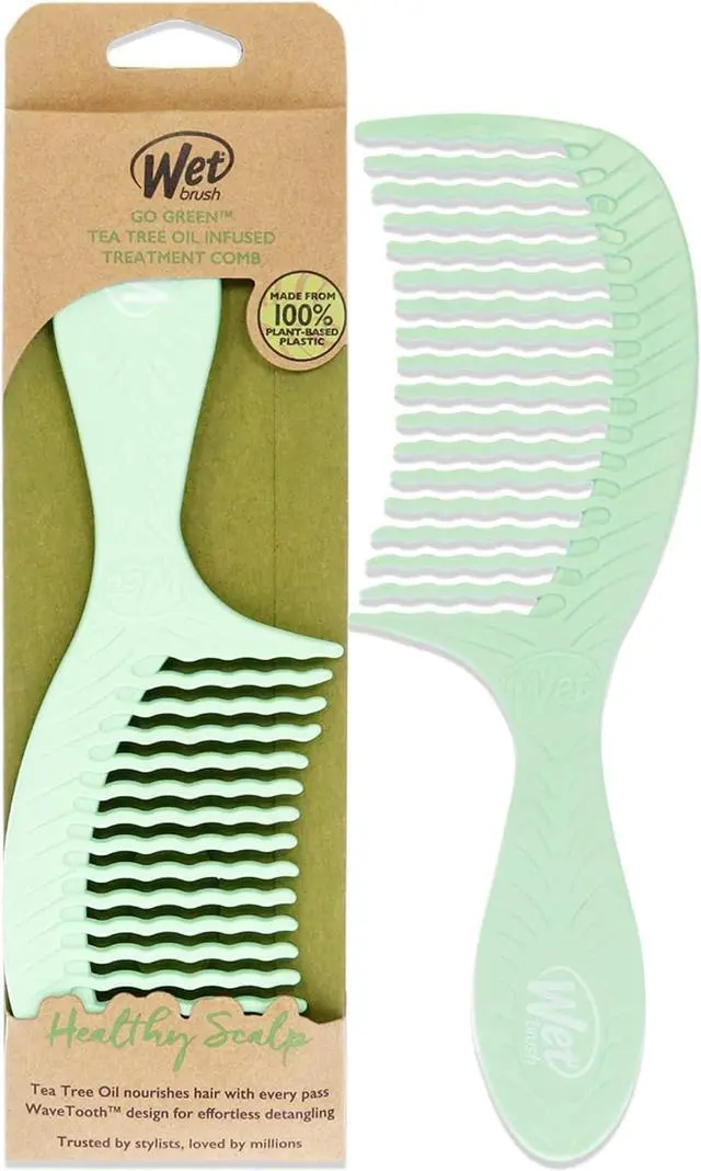 Main image of Wet Brush Go Green Tea Tree Oil Infused Treatment Comb - Wide Tooth Hair Detangler with WaveTooth Design that Gently and Glides Through Tangles - No Split Ends and No Damage