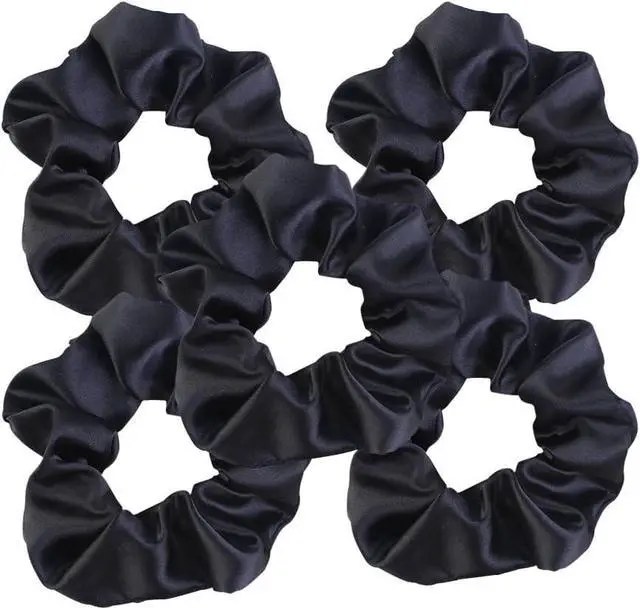 Main image of Satin Scrunchies for Women, 5PCS Black Hair Ties for Girls No Crease Frizz-Free Soft Stylish Hair Accessories Gifts