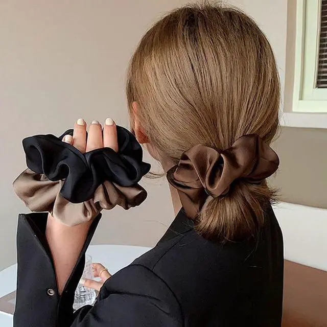 Alt view image 3 of 5 - Satin Scrunchies for Women, 5PCS Black Hair Ties for Girls No Crease Frizz-Free Soft Stylish Hair Accessories Gifts