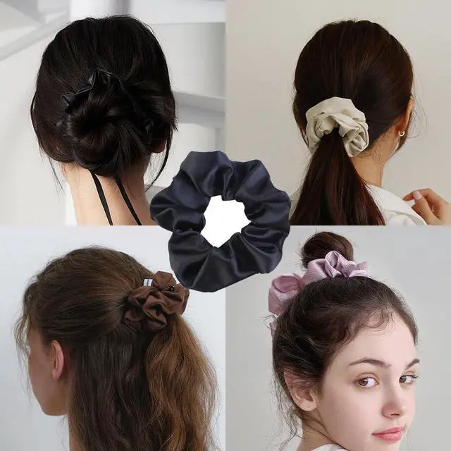 Alt view image 4 of 5 - Satin Scrunchies for Women, 5PCS Black Hair Ties for Girls No Crease Frizz-Free Soft Stylish Hair Accessories Gifts