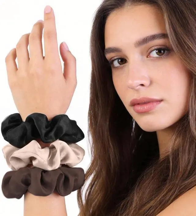 Alt view image 5 of 5 - Satin Scrunchies for Women, 5PCS Black Hair Ties for Girls No Crease Frizz-Free Soft Stylish Hair Accessories Gifts