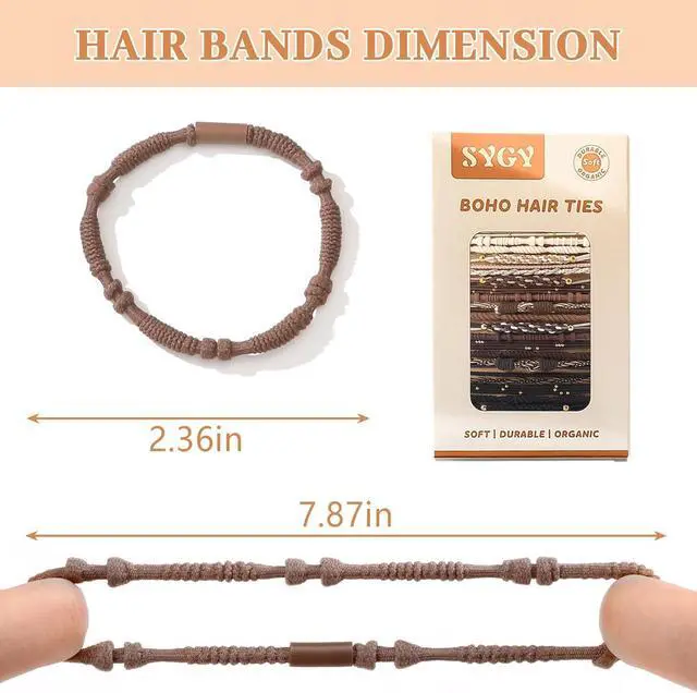 Alt view image 2 of 7 - 20 PCS Boho Hair Ties, Bracelets Hair Ties for Thick or Thin Hair | 5 Styles Boho Ties for Ponytail Holders, 2.36 Hair Ties No-Damage, Neutral Color