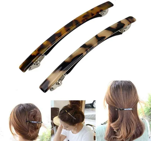 Main image of Luckycivia 2 Pack Hair Barrette, Long and Thin Handmade Celluloid Onyx Hair Clip, Elegant Automatic Hair Clip, Barrette Ponytail Holders for Women/Girls - 4 Inches
