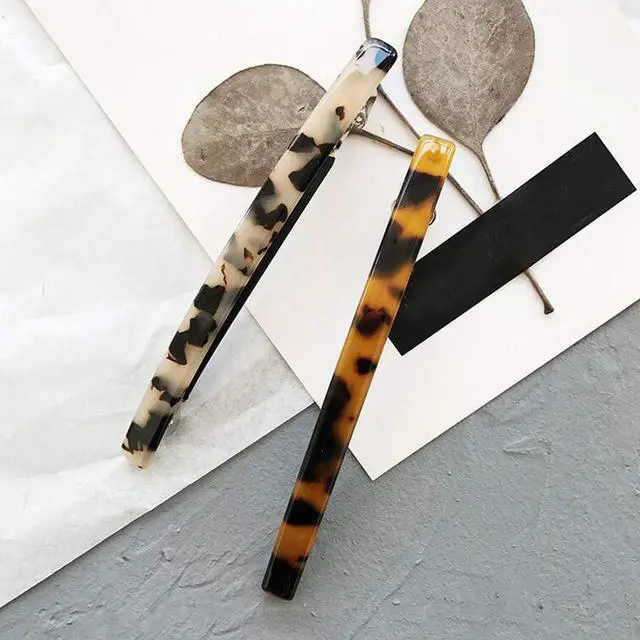 Alt view image 2 of 7 - Luckycivia 2 Pack Hair Barrette, Long and Thin Handmade Celluloid Onyx Hair Clip, Elegant Automatic Hair Clip, Barrette Ponytail Holders for Women/Girls - 4 Inches
