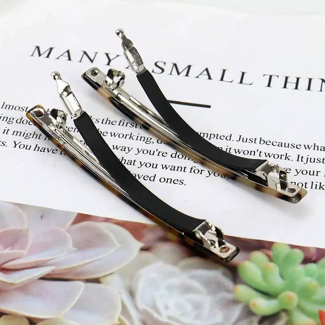 Alt view image 4 of 7 - Luckycivia 2 Pack Hair Barrette, Long and Thin Handmade Celluloid Onyx Hair Clip, Elegant Automatic Hair Clip, Barrette Ponytail Holders for Women/Girls - 4 Inches