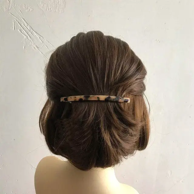 Alt view image 5 of 7 - Luckycivia 2 Pack Hair Barrette, Long and Thin Handmade Celluloid Onyx Hair Clip, Elegant Automatic Hair Clip, Barrette Ponytail Holders for Women/Girls - 4 Inches