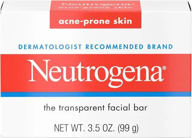 Main image of Neutrogena Facial Cleansing Bar for Acne-Prone Skin, 3.5 oz | Gentle Non-Medicated Daily Cleanser, Non-Comedogenic Transparent Soap with Glycerin, No Dyes or Detergents