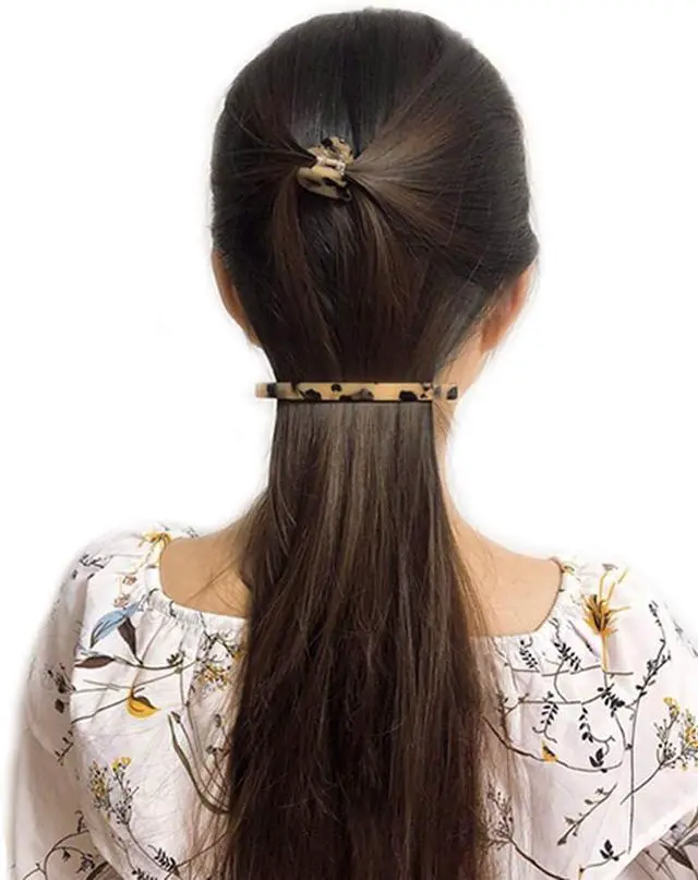 Alt view image 6 of 7 - Luckycivia 2 Pack Hair Barrette, Long and Thin Handmade Celluloid Onyx Hair Clip, Elegant Automatic Hair Clip, Barrette Ponytail Holders for Women/Girls - 4 Inches