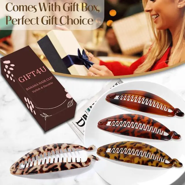 Alt view image 5 of 7 - Banana Hair Clip, 4 PCS Large Banana Clips for Women (Leopard) | Flexible Hair Clips for Thick Hair, Classic Hair Comb for Any Occasion