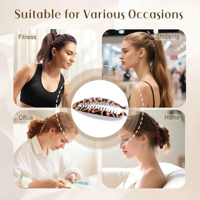 Alt view image 7 of 7 - Banana Hair Clip, 4 PCS Large Banana Clips for Women (Leopard) | Flexible Hair Clips for Thick Hair, Classic Hair Comb for Any Occasion