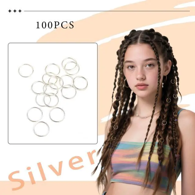 Alt view image 6 of 7 - 100 Pcs Hair Rings Braid Rings Hair Loop Clips for Women Hair Clips Accessories (Silver)
