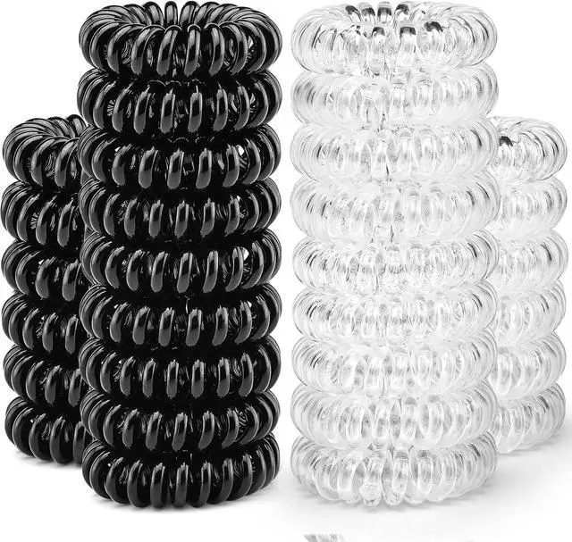 Main image of TailaiMei 30 Pcs Spiral Hair Ties, No Crease Coil Phone Cord Hair Ties for Thick Hair - Women Ponytail Holder Elastics(Black&Transparent)