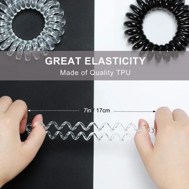 Alt view image 2 of 7 - TailaiMei 30 Pcs Spiral Hair Ties, No Crease Coil Phone Cord Hair Ties for Thick Hair - Women Ponytail Holder Elastics(Black&Transparent)