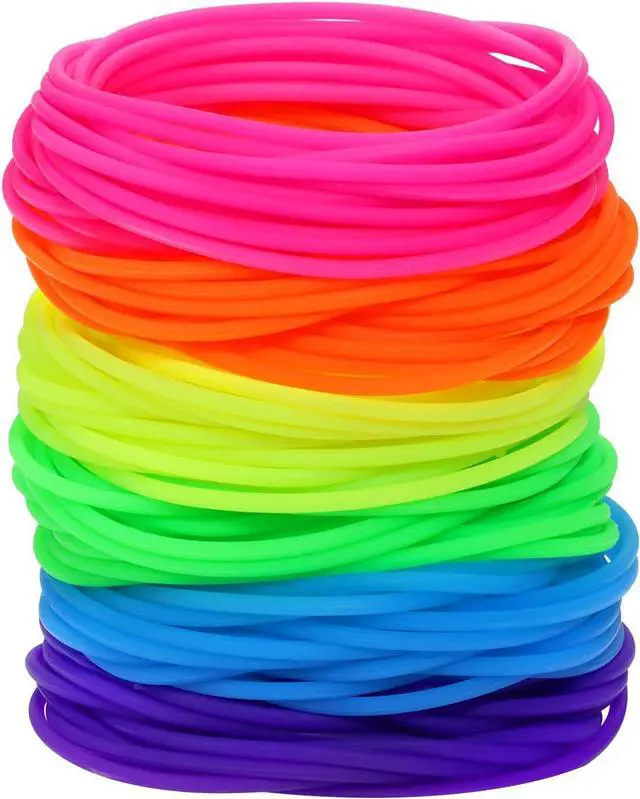Main image of Penta Angel Silicone Jelly Hair Tie Bracelet 30Pcs Adult Size Retro Solid Neon 80s Style Costume Wrist Band Elastics for Men Women Party Favors (30)