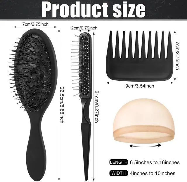 Alt view image 5 of 7 - auroray 3Pcs Wig Brush Comb Set with 4Pcs Wig Caps, Professional Hair Extension Loop Brush 3 Row Wire Brush Wide-Tooth Comb for Human and Synthetic Hair
