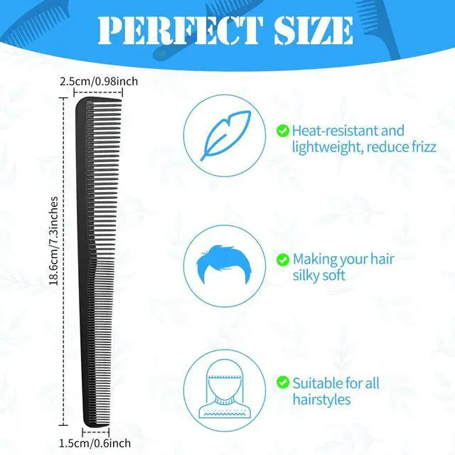 Alt view image 3 of 7 - Boao 6 Pieces Tapered Comb Barber Hair Combs Carbon Fiber | loc Salon Hairdressing Fine and Wide Tooth Hair Cutting Comb Heat Resistant Tapering Barber Stylist for Men Women