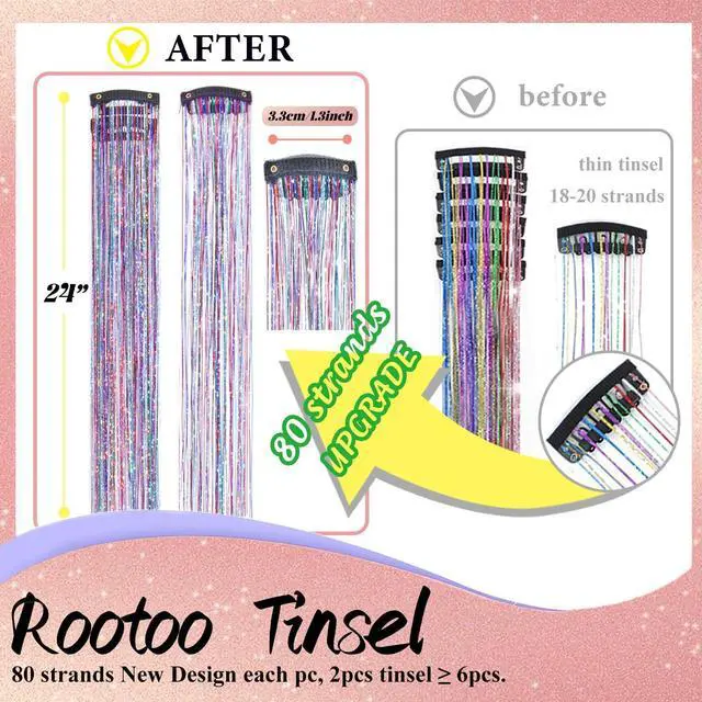 Alt view image 2 of 6 - Hair Tinsel Clip in Dreamy Colorful Fairy Hair Tinsel Kit | 12 Pcs 24 Inch Glitter Clip in Hair Extensions for Girls Women Kids Christmas New Year Festival Party (Dreamy Colorful)