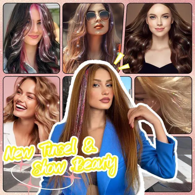 Alt view image 5 of 6 - Hair Tinsel Clip in Dreamy Colorful Fairy Hair Tinsel Kit | 12 Pcs 24 Inch Glitter Clip in Hair Extensions for Girls Women Kids Christmas New Year Festival Party (Dreamy Colorful)