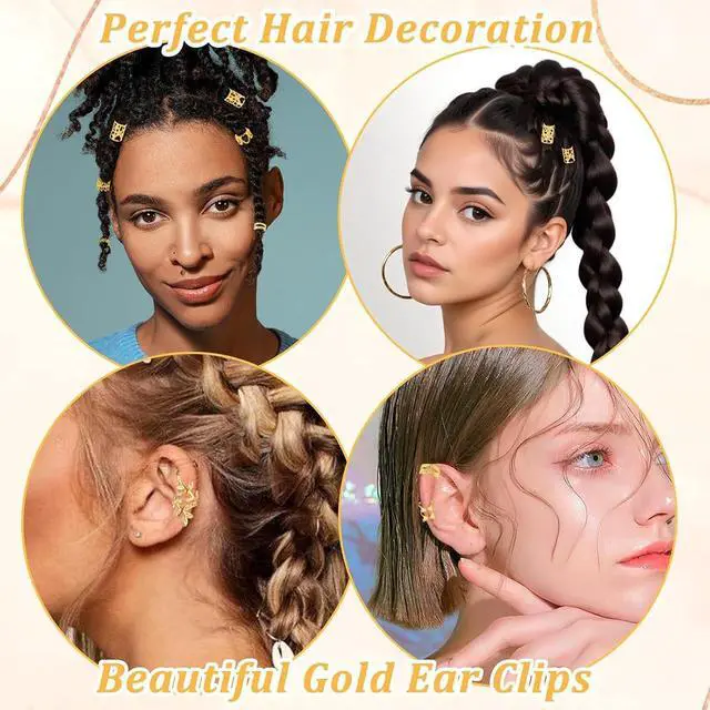 Alt view image 4 of 7 - 100 Pcs Gold Hair Jewelry for Braids Non-Piercing Ear Clip Beard Cuffs Clip Loc Crochet Braiding Rings, Dreadlock Cuffs Accessories for Women Men, Adjustable Metal Hair Decoration