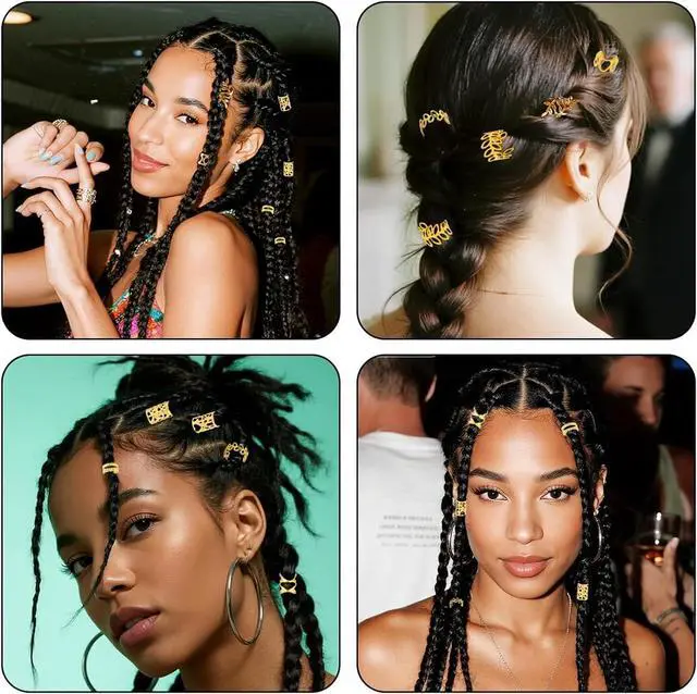 Alt view image 7 of 7 - 100 Pcs Gold Hair Jewelry for Braids Non-Piercing Ear Clip Beard Cuffs Clip Loc Crochet Braiding Rings, Dreadlock Cuffs Accessories for Women Men, Adjustable Metal Hair Decoration