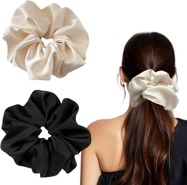 Main image of PIDOUDOU 2 Pack Jumbo Satin Silk Scrunchies, 7.5 Inch Hair Ties | Secure Hold for Thick Hair, Oversized Satin Design with Gentle, and Voluminous Hairstyles