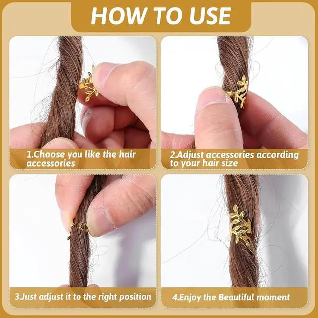 Alt view image 5 of 7 - 100 Pcs Gold Hair Jewelry for Braids Non-Piercing Ear Clip Beard Cuffs Clip Loc Crochet Braiding Rings, Dreadlock Cuffs Accessories for Women Men, Adjustable Metal Hair Decoration