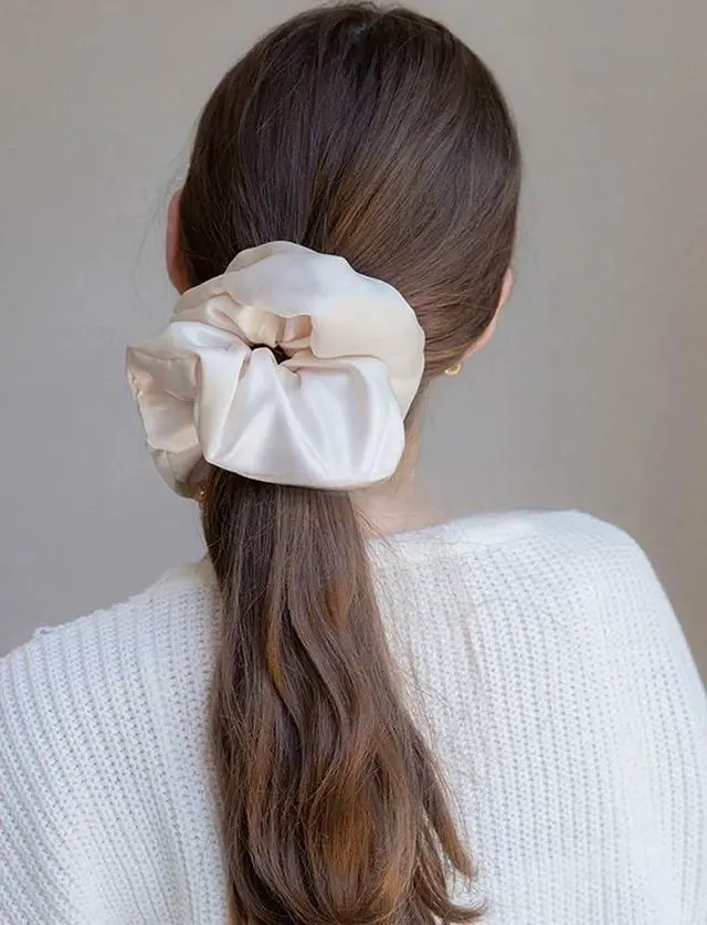 Alt view image 4 of 6 - PIDOUDOU 2 Pack Jumbo Satin Silk Scrunchies, 7.5 Inch Hair Ties | Secure Hold for Thick Hair, Oversized Satin Design with Gentle, and Voluminous Hairstyles