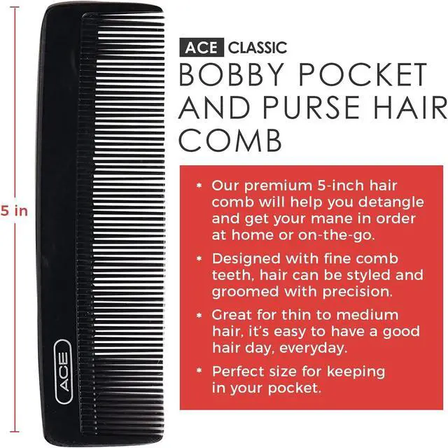Alt view image 2 of 6 - Goody Ace Classic Bobby Pocket and Purse Comb - 5 Inch, Black, Durable & Flexible Teeth, Suitable for All Hair Types, Fine Comb Teeth for Thin to Medium Hair