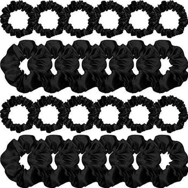 Main image of WILLBOND 24 Pcs Satin Hair Scrunchies Elastic Ties Bulk 2 Sizes,Black | Scrunchy for Women Ponytail Bun, Skinny Large Bands for Thin Thick Hair, Stretchy Ties,Headdress Accessories ,Silky Soft