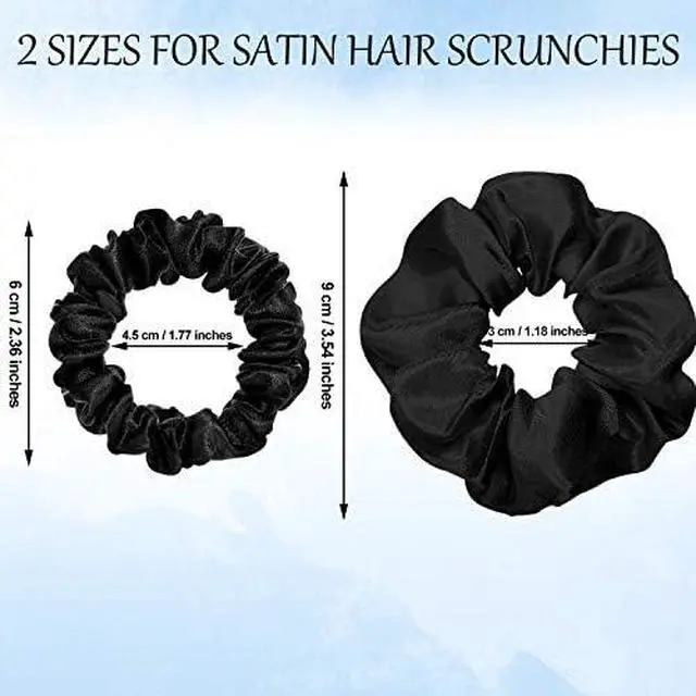 Alt view image 2 of 5 - WILLBOND 24 Pcs Satin Hair Scrunchies Elastic Ties Bulk 2 Sizes,Black | Scrunchy for Women Ponytail Bun, Skinny Large Bands for Thin Thick Hair, Stretchy Ties,Headdress Accessories ,Silky Soft